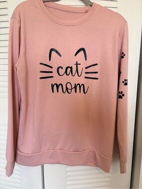 Pink Cat Mom Graphic Sweatshirt | Paw Print Sleeve Crewneck |